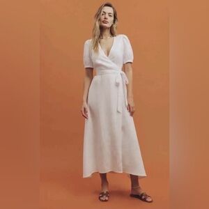 Reformation White Linen Midi Wrap Dress